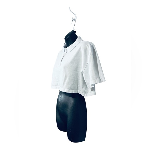 ZARA, White Cropped Polo Top, Size Large - Picture 5 of 7
